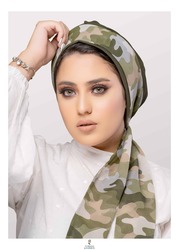 Turban & Fashion 2-Piece Head Gear Straight Cut Turban with Matching Chiffon Scarf Set for Women, Olive Green/Camouflage