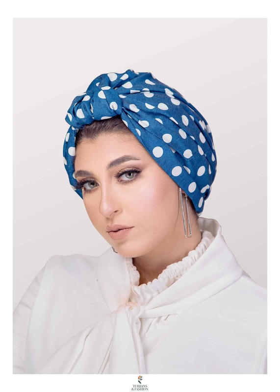 Turban & Fashion One-Piece Dotted Jeans with Front Ball Turban for Women, Blue