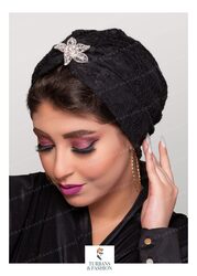 Turban & Fashion Dantel Turban with Brooch for Women, Black