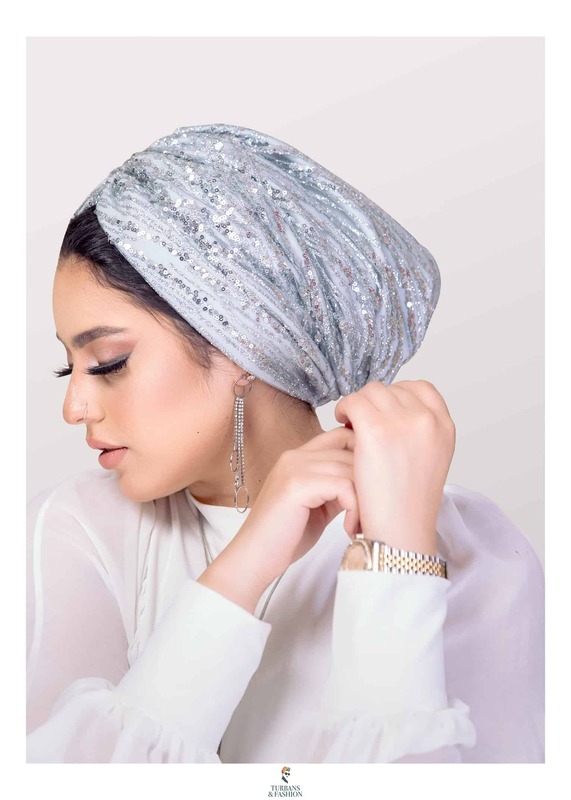 Turban & Fashion Stylish and Formal Wear One Piece Glamorous Cross Turban for Women, Silver