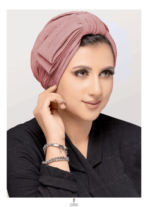 Turban & Fashion Assymertrical Half Bow Turban for Women, Kashmir pink