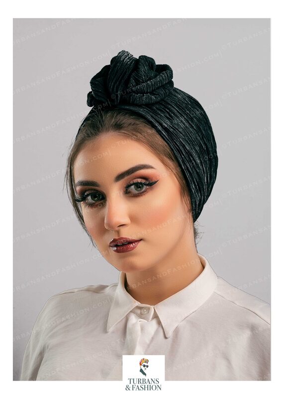 Turban & Fashion Plisse Flower Turban for Women, Olive Green