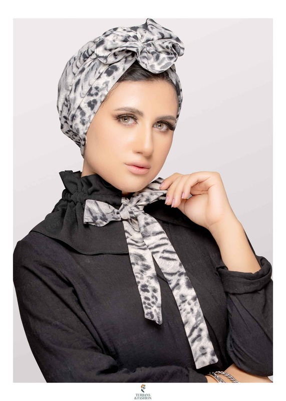 Turban & Fashion 2-Piece Head Gear Fan-Shaped Turban with Matching Collar Set for Women, Grey