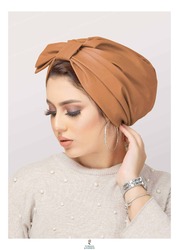 Turban & Fashion Half Bow Leather Turban for Women, Brown