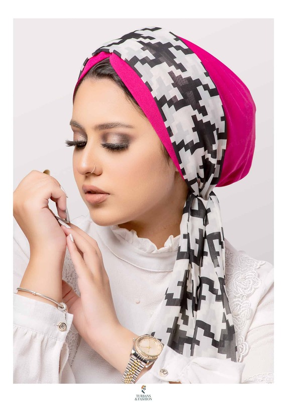 Turban & Fashion 2-Piece Head Gear Straight Cut Turban with Matching Chiffon Scarf Set for Women, Pink