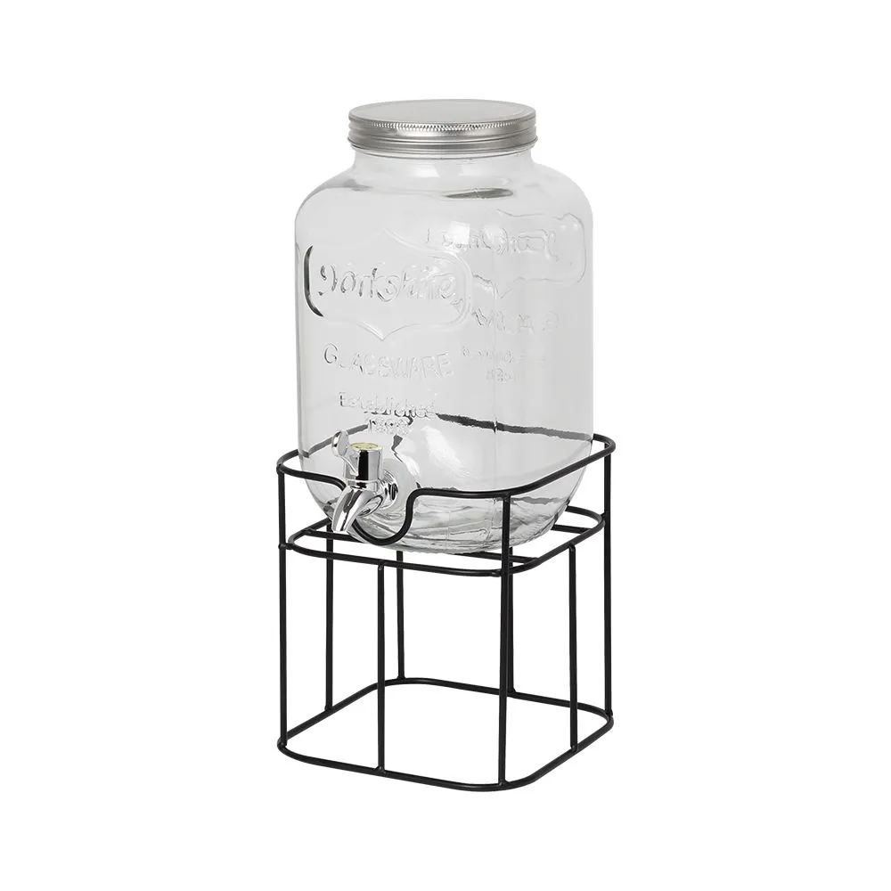 

Danube Home Aresha Glass Juice Dispenser W/Metal Lid & Stand Black 4L, 17 X 17 X 31.5 CM