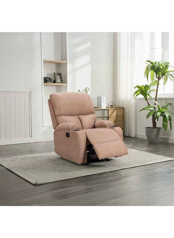 

Danube Home Milnard One Seater Fabric Rocking Manual Recliner Chair with 2 Cup Holders, Brown
