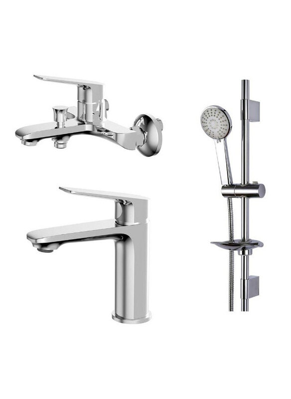 

Danube Home 3-Piece Race Collection Basin & Shower Mixer with Shower Kit Brass Complete Set for Bathroom Toilet Washroom, Multicolour