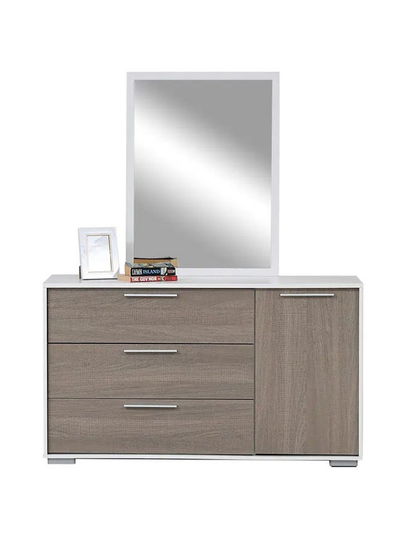 Danube Home V2 Thomas Dresser with Mirror, 3 Drawers and 1 Door, 120 x 39 x 70cm, White/Walnut