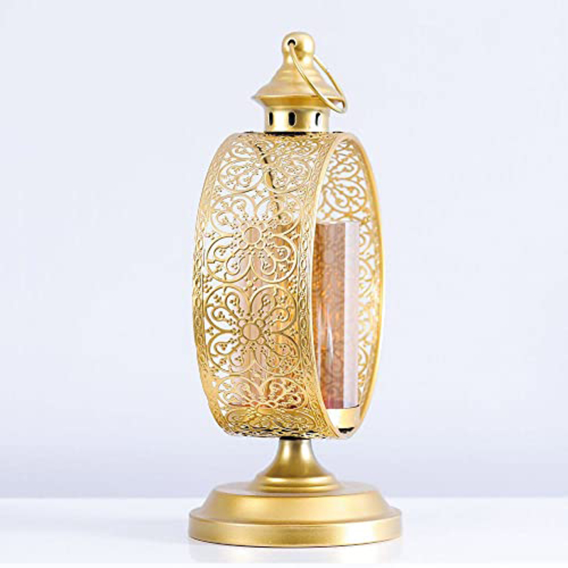 Danube Home Medallion Metal Candle Holder with Amber Glass Tube, 23 x 16 x 38cm, Gold