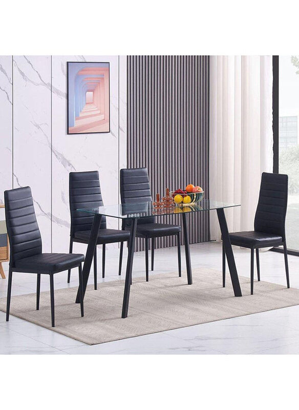 

Danube Home Cuckoo Modern Design 4 Seater Comfortable Rectangular Dining Set, 5 Pieces, Black/Clear