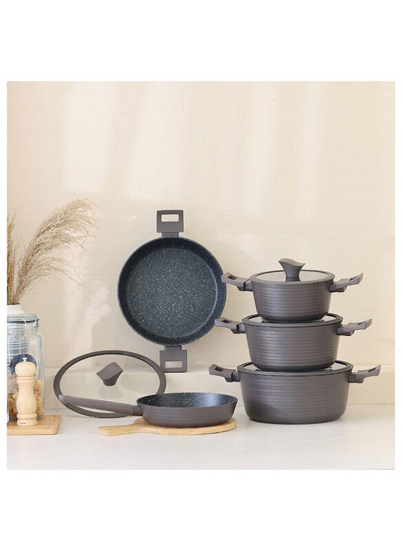 

Danube Home 9-Piece Essence Midnight Cross Cookware Set, Midnight Brown