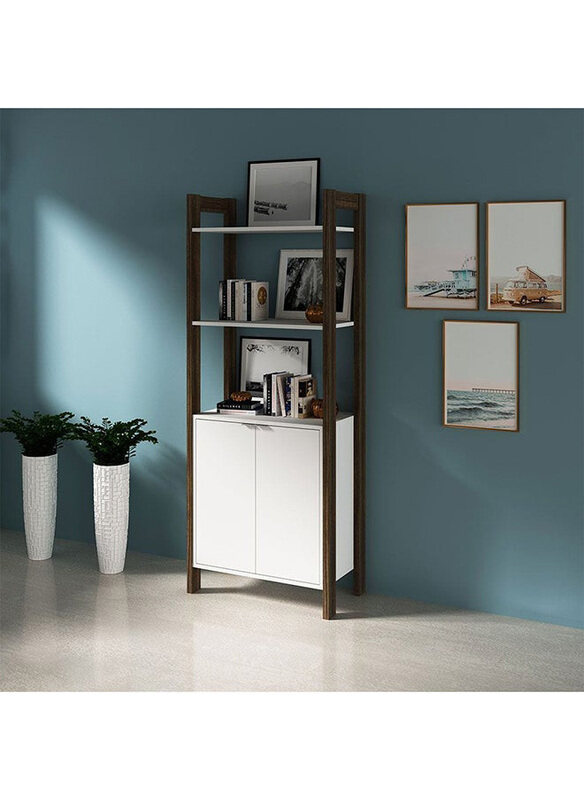 

Danube Home Lean Tall Display Modern Design Cabinet with 2 Doors, White/Walnut