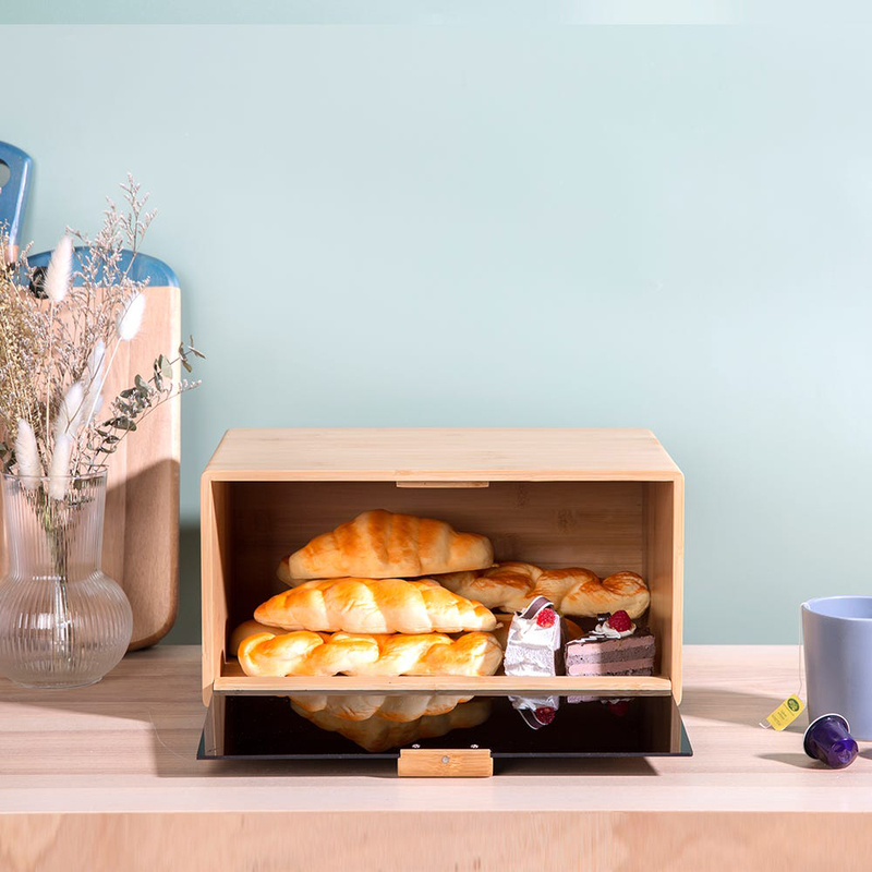 Danube Home Aaron Bamboo Bread Bin with Acrylic Door, Clear