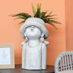 Danube Home MGO Girl Planter Human Sculpture Pots Decoration Garden Ornaments Decor For Indoor Outdoor Greenery, 31.5 x 31.5cm, Cream