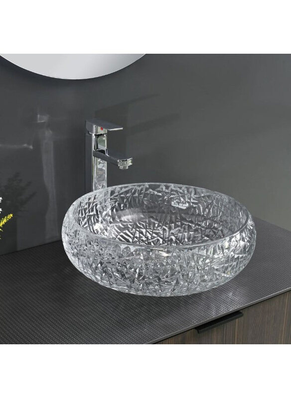 

Danube Home Topaz Crystal Above Counter Basin Crystal Glass Counter Top Over The Counter Wash Basin Lavatory Sink For Toilet Bathroom, Clear