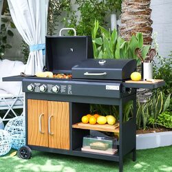 Danube Home Gas & Coal BBQ Grill with Wooden Look, Black
