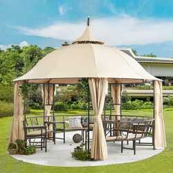 Danube Home Gazebo Im Sof Luxury Gazebo with Curtain, Beige/Brown