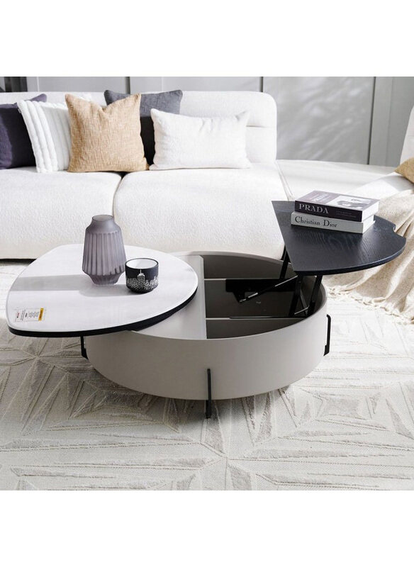 

Danube Home Arlong Round Coffee Table with Storage, Grey/Black