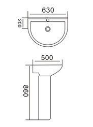 Danube Home Milano Glazed Ceramic Full Pedestal Wash Basin, White