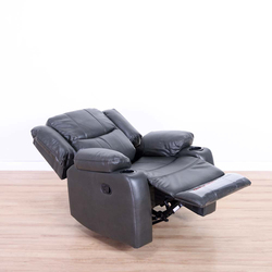 Danube Home Marji 1 Seater Manual Leather Recliner With Cupholder & Storage, Dark Grey
