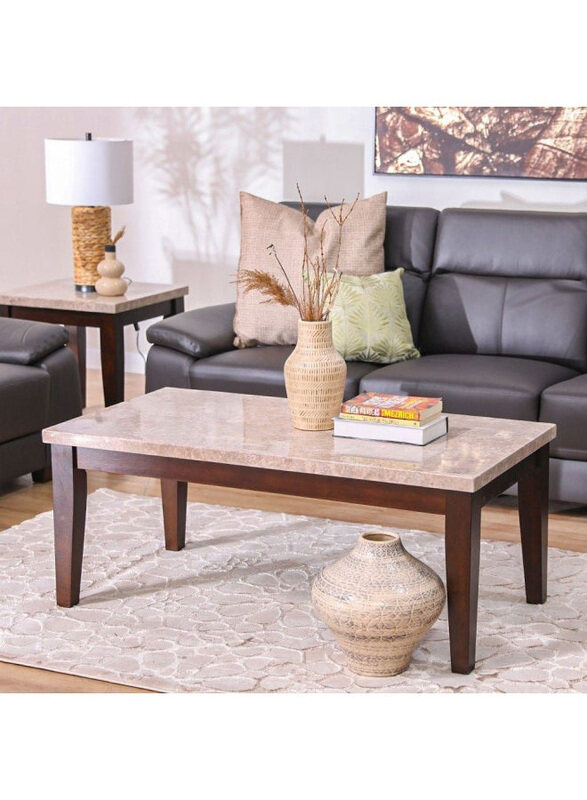 

Danube Home Brody Marble Rectangle Coffee Table, Beige/Dark Walnut