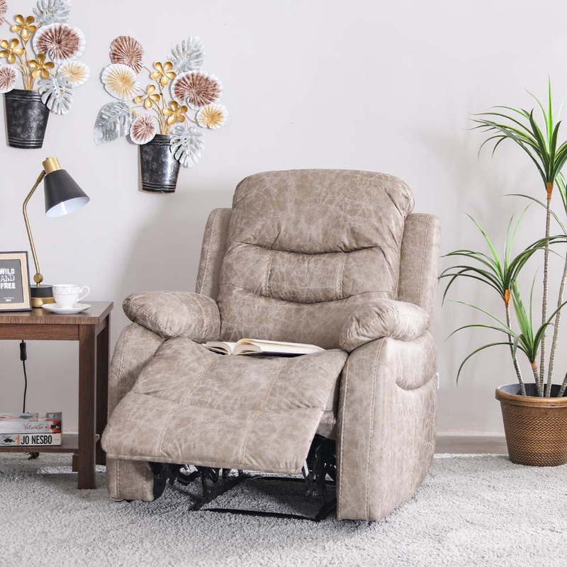 Danube Home Adric Air Leather Manual Recliner, Light Brown