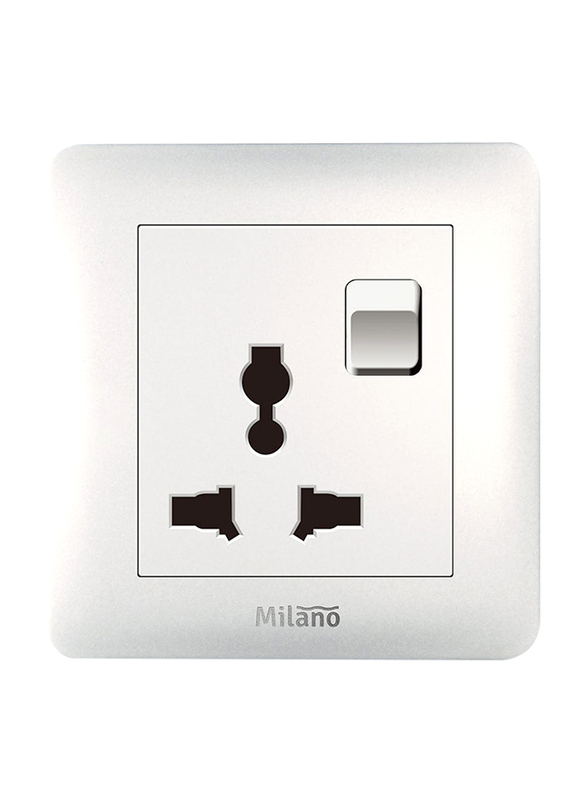 Milano 16A 3 Pin Universal Socket With Switch, White