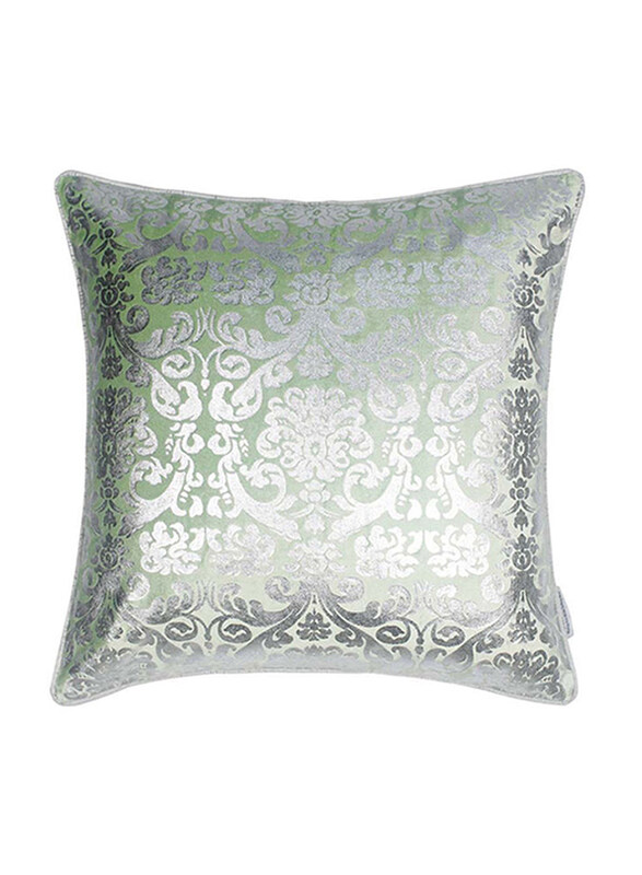 

Danube Home Edria Viscose Velvet With Metallic Foil Printed Filled Cushion, Pistachio/Silver