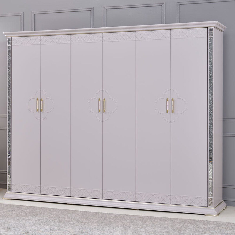 

Danube Home Classadora 6 Door Wardrobe, Beige/Champagne Gold