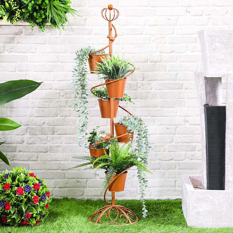 

Danube Home Metal Standing Rack with 6 Planter Pots, 30 x 30 x 117cm, Brown