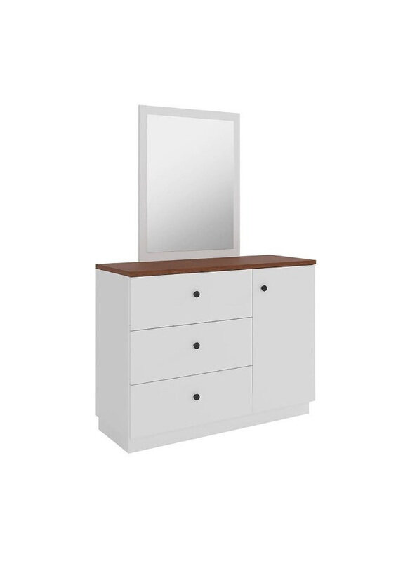 

Danube Home Pera Durable Storage Modern Design Dresser with Mirror & 4 Large Drawer, White/Light Walnut