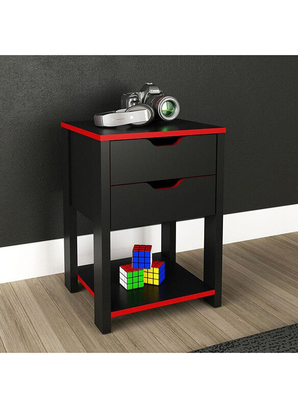 

Danube Home Atlaz Storage Cabinet with 2 Drawers Kitchen Organiser, Red/Black
