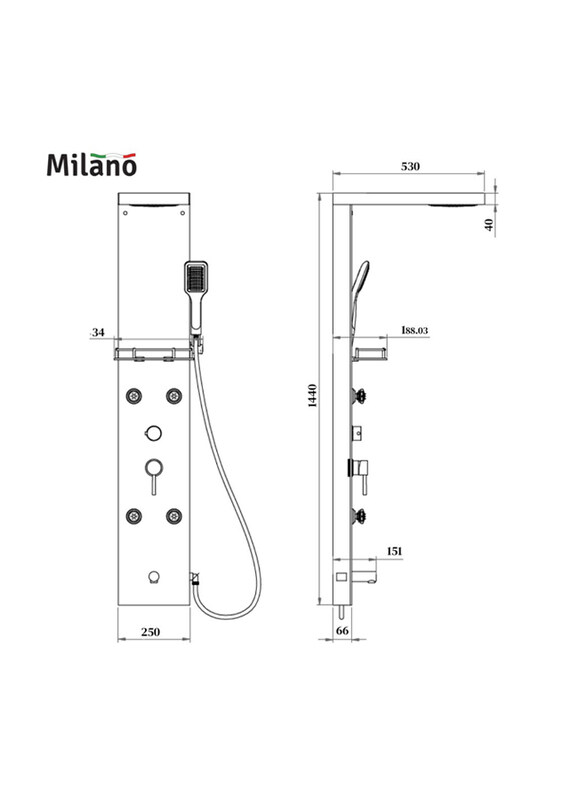 Danube Home Milano Chery Shower Panel Glass for Toilets, Bathroom, Lavatory, Black