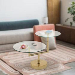 Danube Home Space Saving Round Kadita End Table, Satin Brass/Clear Glass