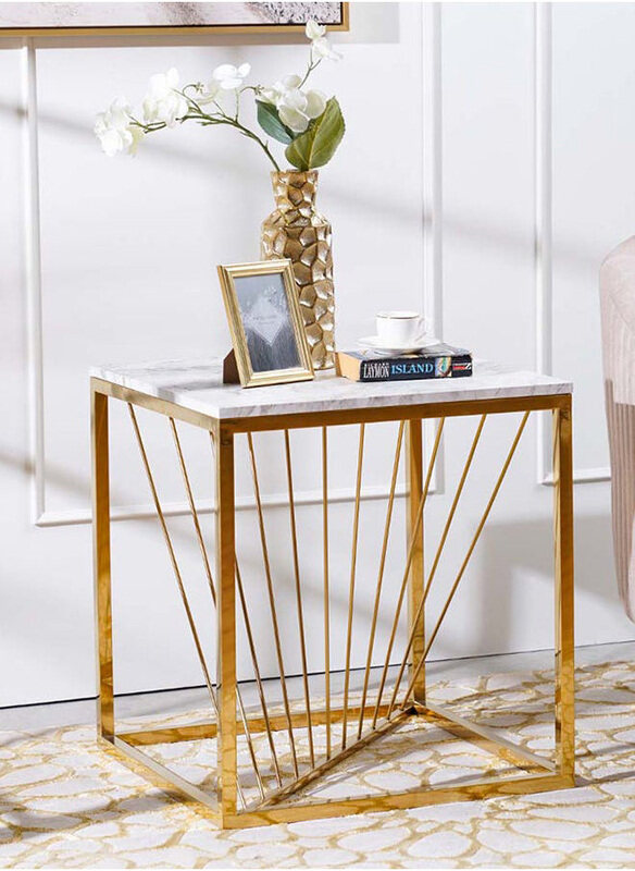 

Danube Home Orca Multifunctional Living Room Modern Design End Table, White Marble/Gold