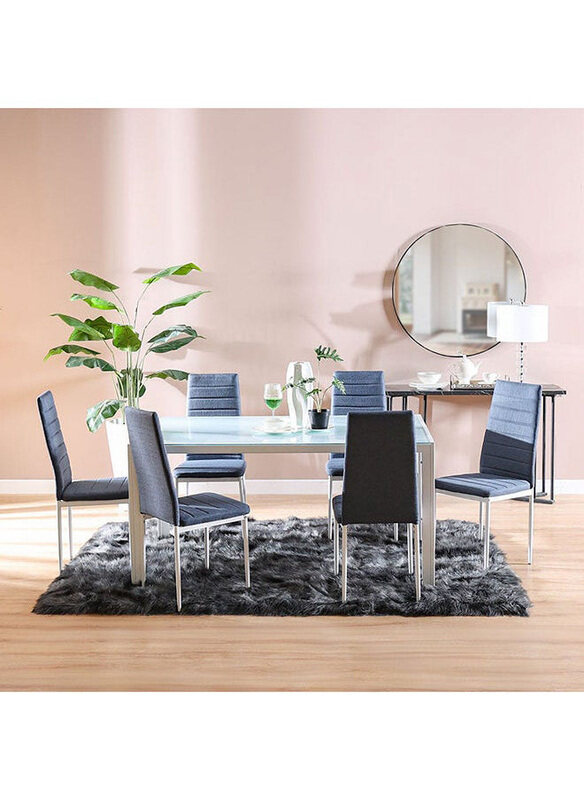

Danube Home Rhian 1+6 Piece Rectangular Dining Set Sturdy Kitchen Dining Table With 6 Dining Chairs, Dark Grey/White Marble