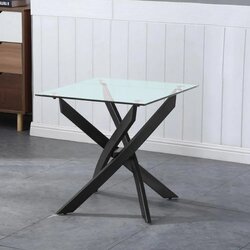 Danube Home Leonardo End Table, Glass/Powder Coated Black