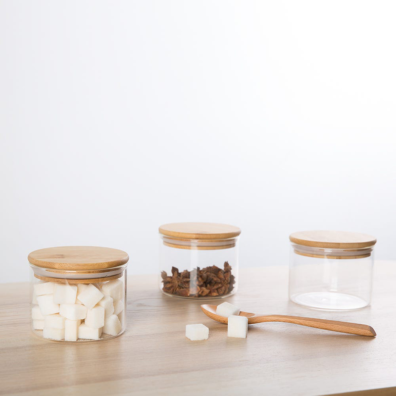 Danube Home 4-Piece Pismo Glass Storage Jar with Bamboo Lid, 400ml, Clear