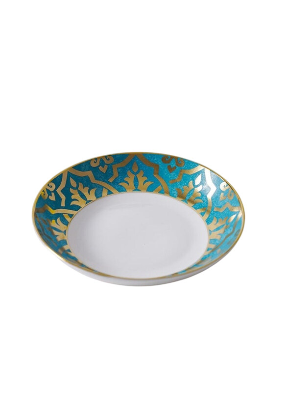

Danube Home 8-inch Zahra Round Deep Soup Plate, Blue/Gold