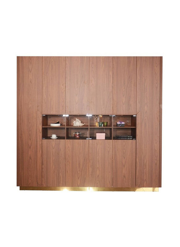 

Danube Home Ronin 6 Door Wardrobe With LED Lightand Extra Sturdy Closet Clothes Storage Cupboard, Walnut/Golden