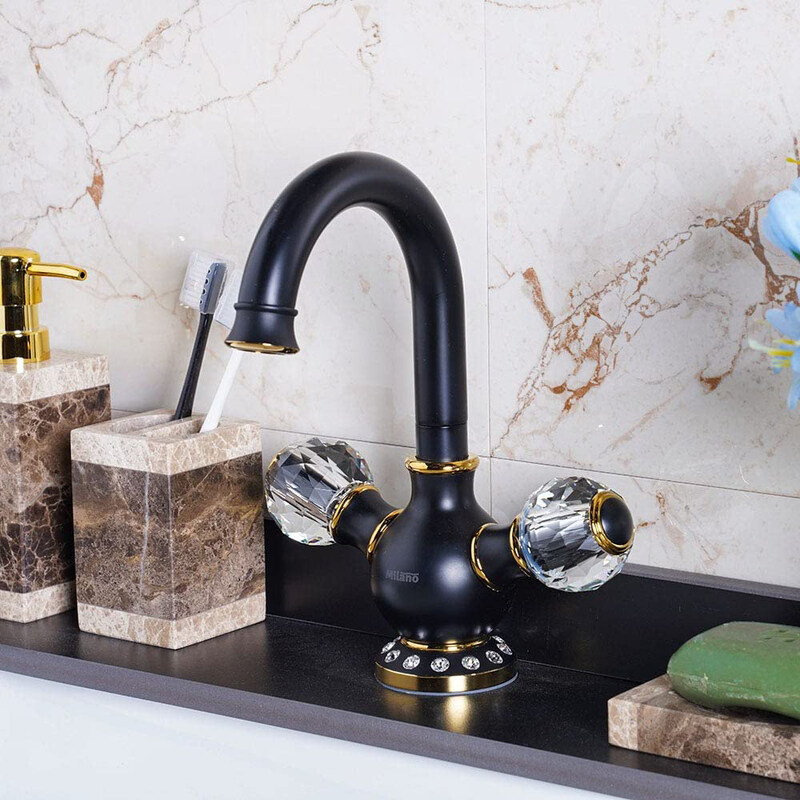 

Danube Home Milano Basin Mixer, Libra Black & Gold Crystal