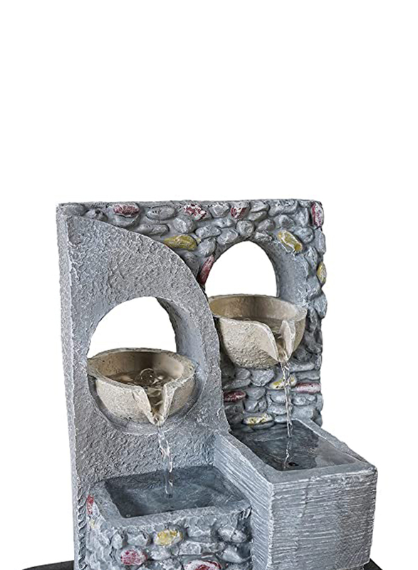 Danube Home Stalaca Geomantic Fountain With 2 Head Colored Lights And Pump, Grey