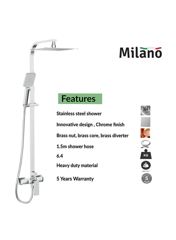 Danube Home Milano Cube Bath Shower with Rod & Rain Shower Complete Set, Chrome
