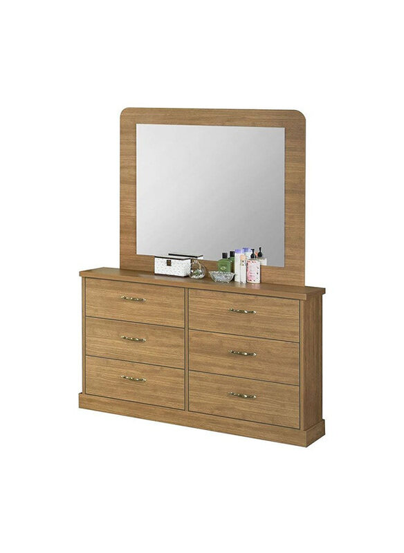 

Danube Home Zirco 6 Drawer Modern Design Dresser with Mirror & Storage, Brown Oak