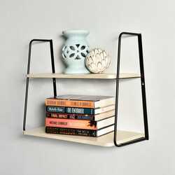 Danube Home New Ladder 2 Tier Wall Shelf, Black with Natural