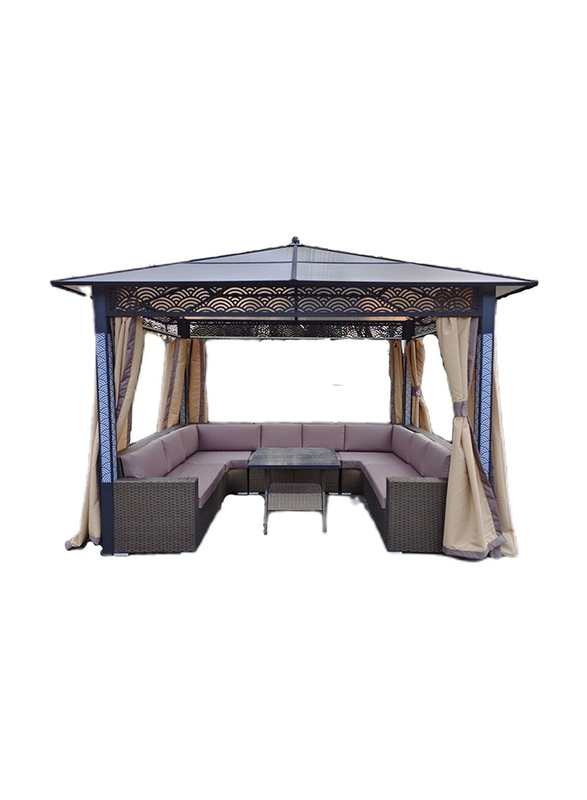 Danube Home Alyana Gazebo Aluminum and Steel Frame with Polycarbonate Roof, Black