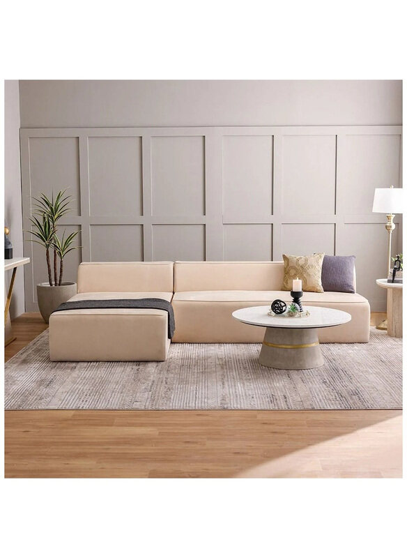 

Danube Home Monowi Left Corner Velvet Fabric Sofa, Beige