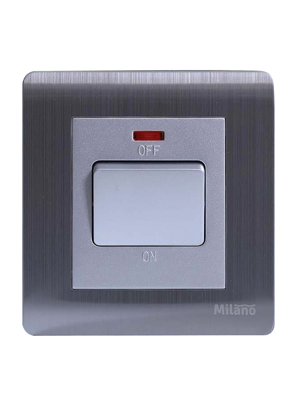 Danube Home Metal Plate Brushed Milano 20A Double Pole Switch With Neon Light Indicator, Silver