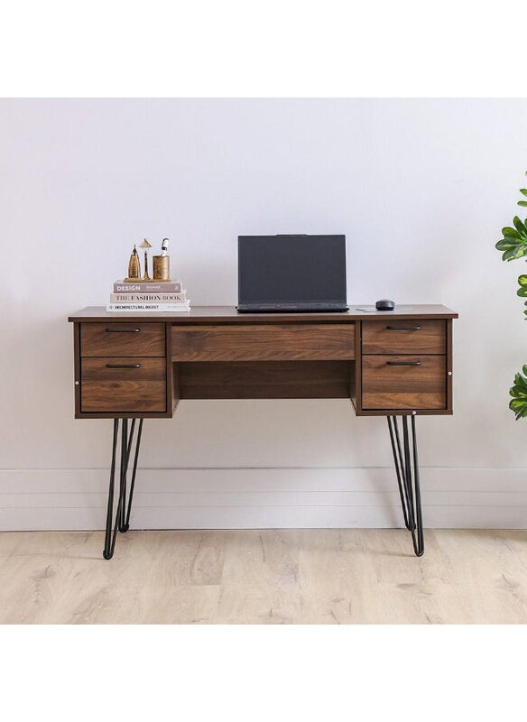 

Danube Home Rabat Study Wooden Desk with Storage, Walnut/Black